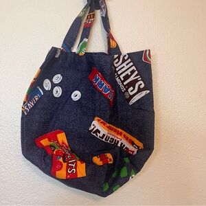 Handmade Vintage Colorful Graphic Candy Denim Market Tote Bag